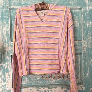 Roxy girl XXL 16 Colorful Striped V-Neck Hoodie Sweater will fit womens small